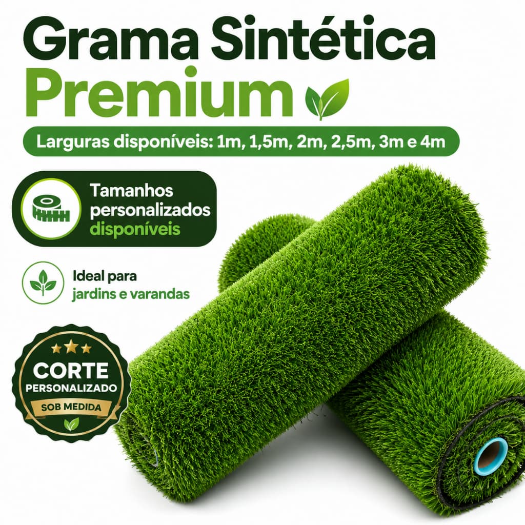 Relva artificial premium (1m-4m de largura) – tamanhos personalizados disponíveis, adequados para jardins e varandas
