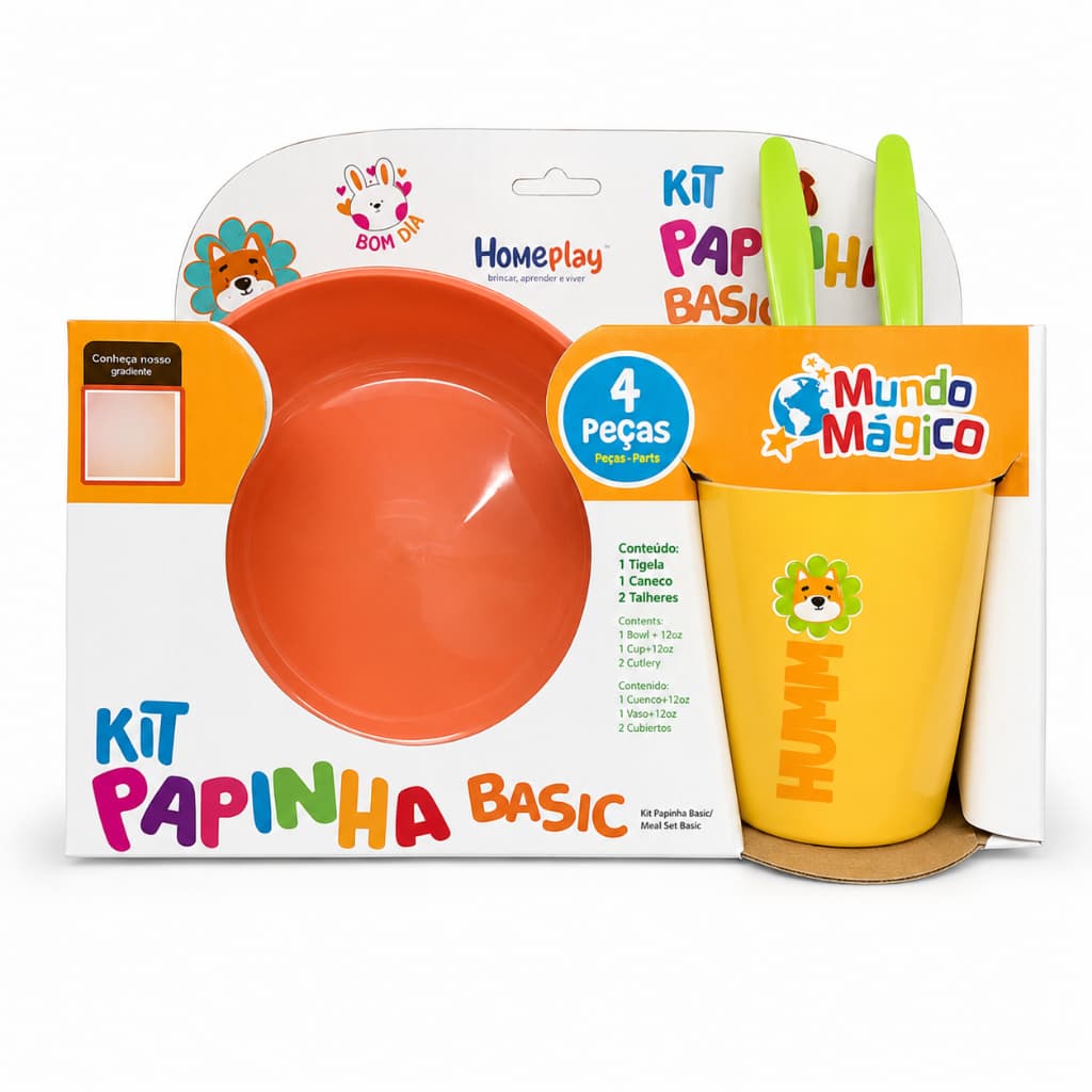 Kit Papinha Infantil 4 Peças Prato Copo Talheres Bebê Introdução Alimentar Almoço e Jantar do Bebê Alimentação Infantil
