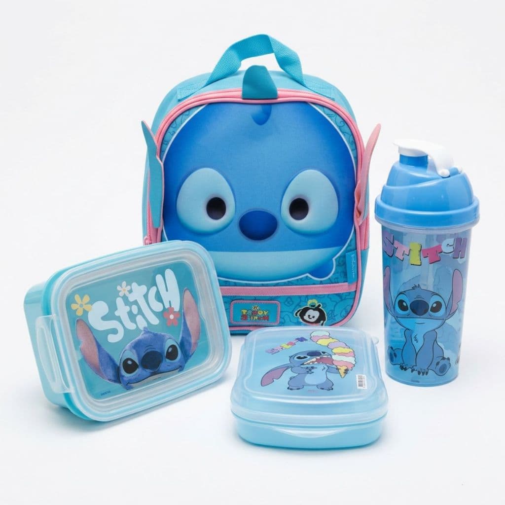 Kit Stitch 4 Itens Volta As Aulas Lancheira Marmita Garrafa Sanduicheira