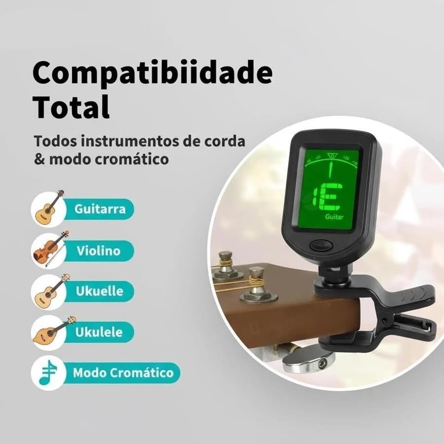 Afinador De Instrumento De Cordas Afinador Digital Cromático Clip Sintonizador Cromático Display LCD
