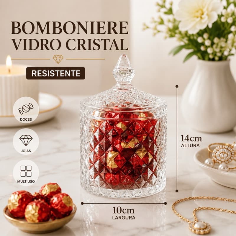 Bomboniere Potiche Vidro Lapidado 300ml Vidro Resitente Pote Balas Decorativo Chocolates