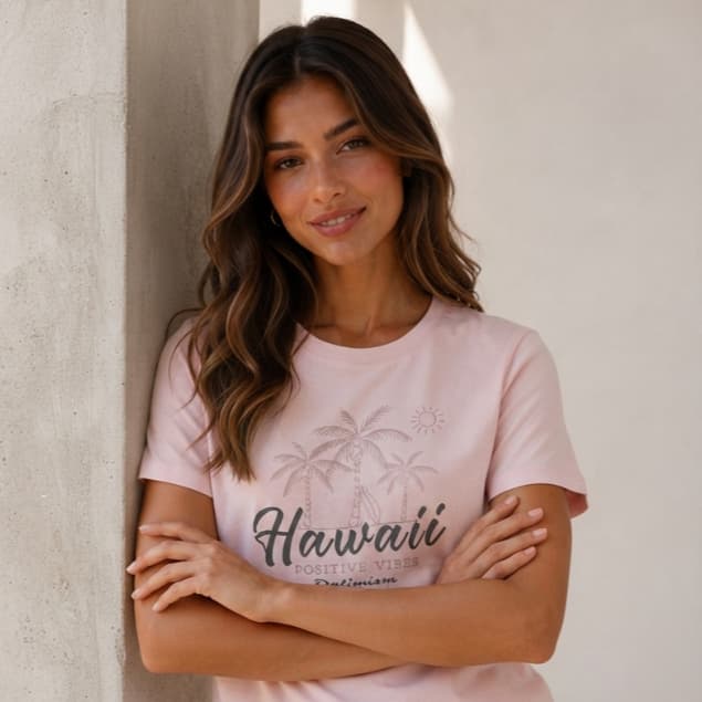 T-shirt Feminina Algodão Peruano Blusa TShirt Hawaii Casual Premium Gola Careca Estampa Luxo