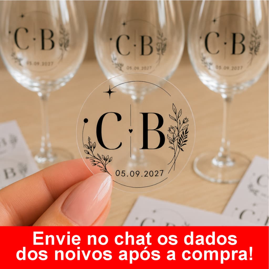 Kit etiqueta transparente casamento 50 ou 100 unidades iniciais noivos adesivo casamento a prova d'água