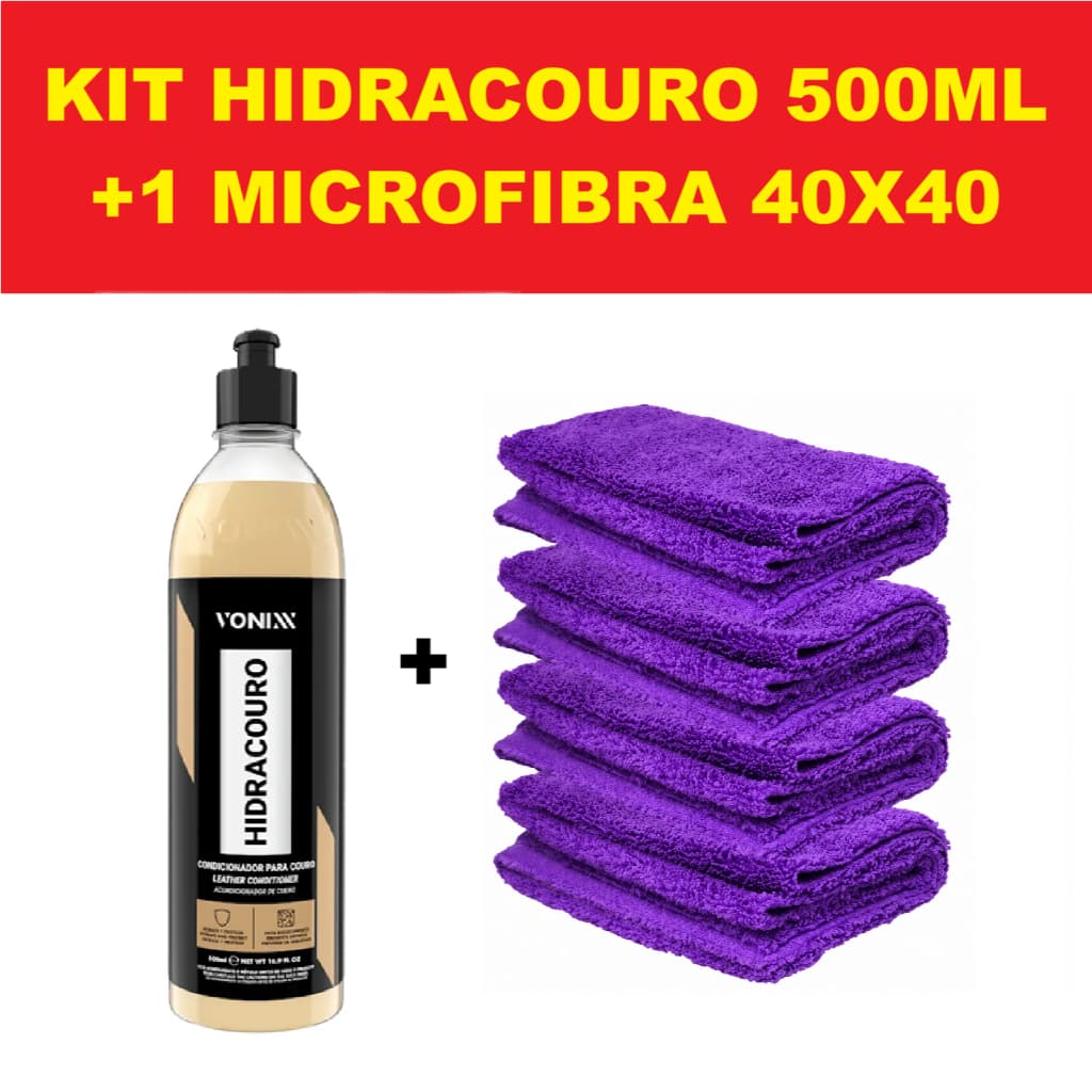 Kit Vonixx Hidracouro 500ml + Toalha Microfibra 40x40 Hidratação e Proteção para Couro