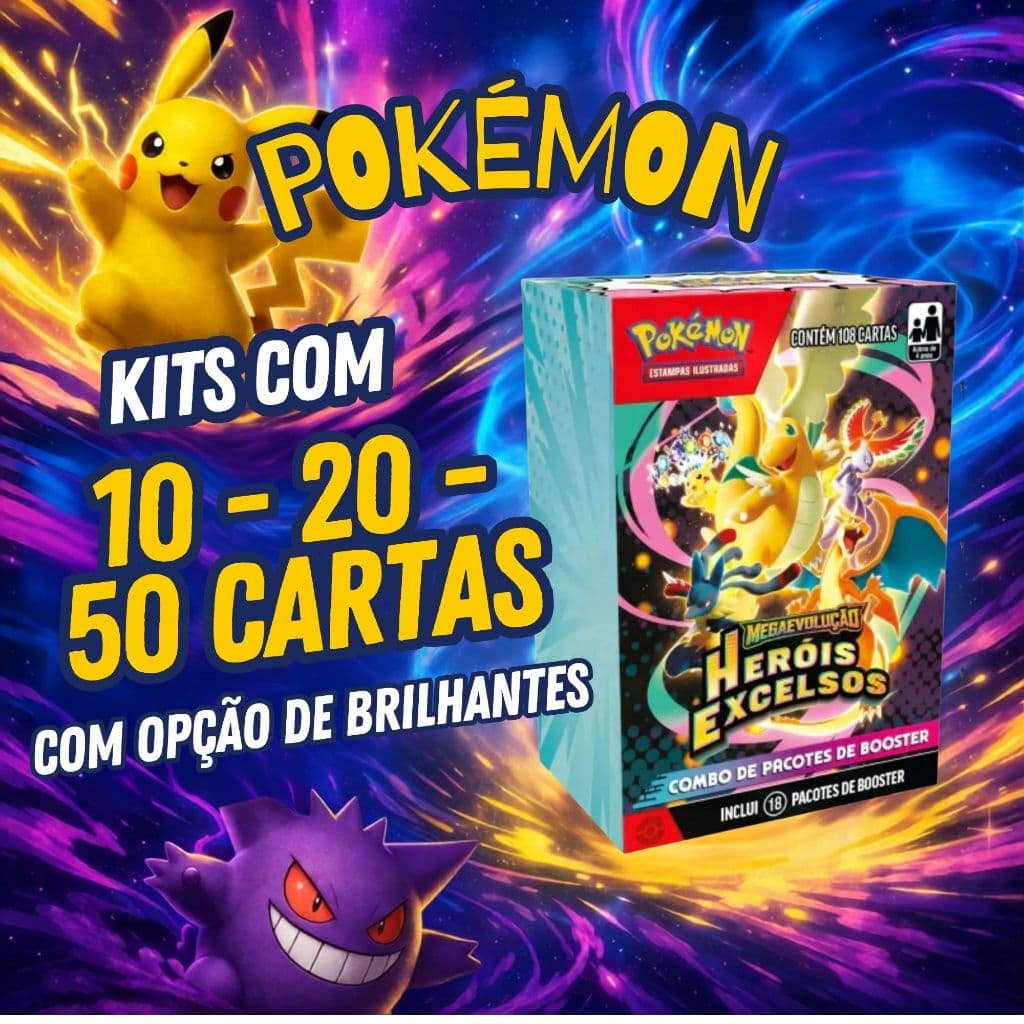 Cartas Pokémon Heróis Excelsos Kit 10/20/50 Sortidas Brilhantes