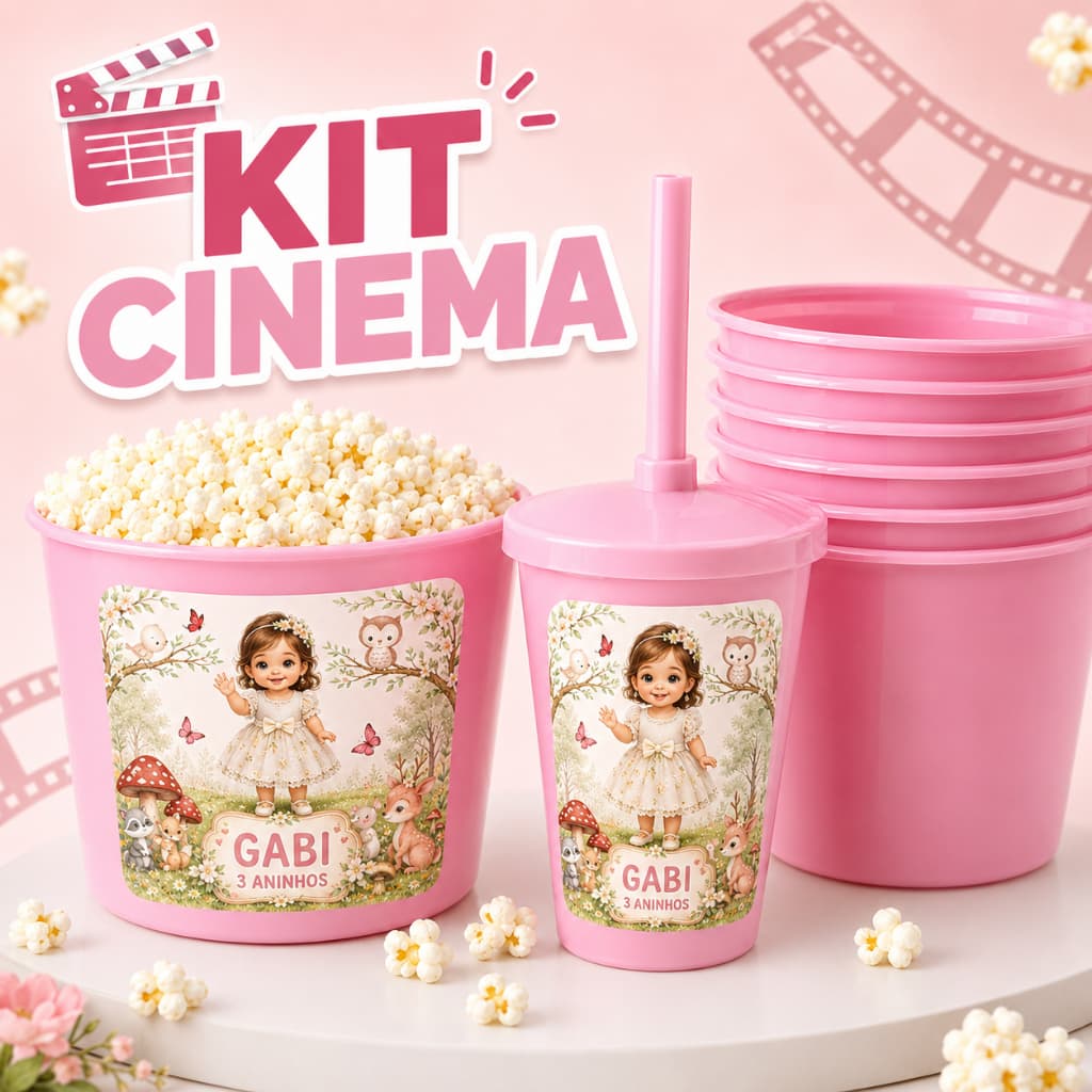Cineminha PERSONALIZADO com Mascote Kit 10 Balde 1.5 Litros + 10 Copos Twister 400 ML Kit Cinema