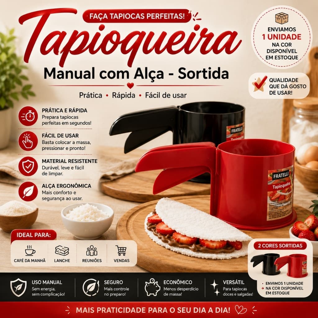 Tapioqueira Manual Portátil Faz Tapioca Perfeita Com Alça Fácil de Usar