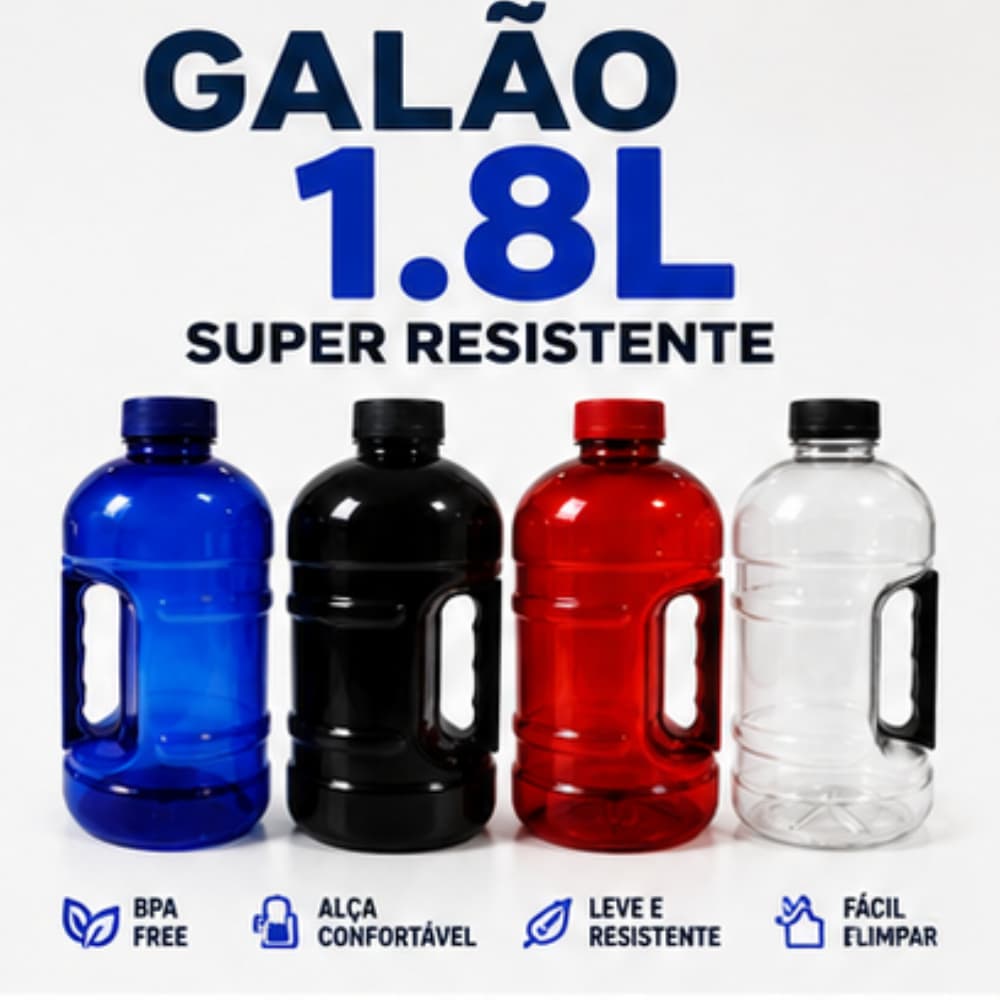Garrafa de Água 1.8L Squeeze com Alça Academia Treino Fitness Resistente Praia Viagem