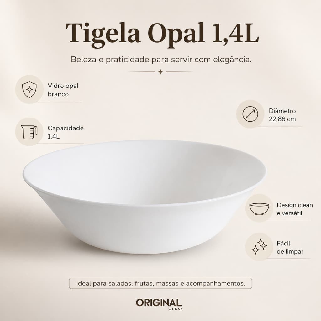 Tigela Opal de Vidro Branca 1,4L – Original Glass