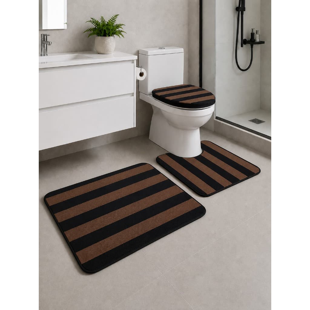 Tapete Banheiro Kit Com 3 Peças Antiderrapante Macio Estampa Geométrica Lisa Decoração Elegante