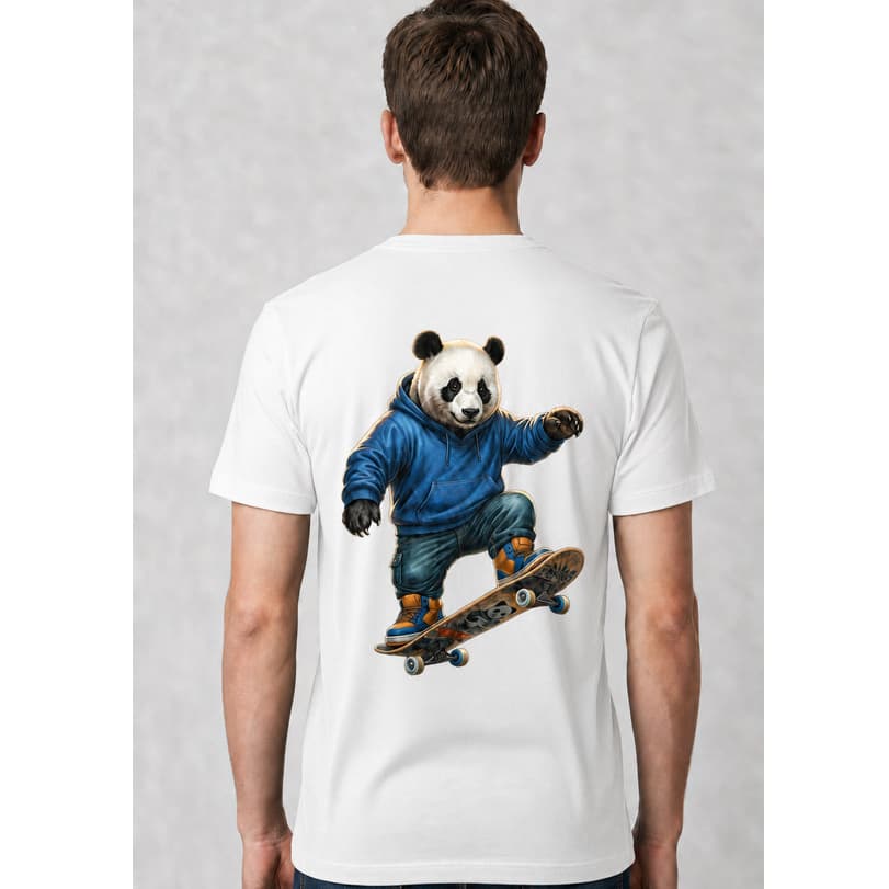 Camiseta Masculina Panda Skate Streetwear Premium 100% Algodão Estampa Costas Camisa Masculina Casual