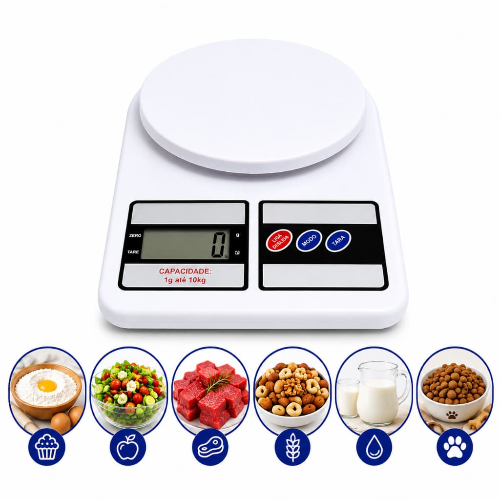 Balança Digital para Cozinha 10kg Alta Precisão LCD Função Tara Até 10kg Compacta para Receitas Dietas e Confeitaria