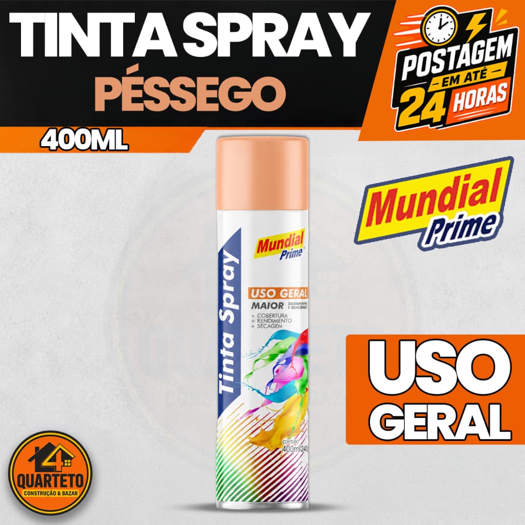 Tinta Spray Pêssego Uso Geral 400ml Mundial Prime Acabamento Perfeito