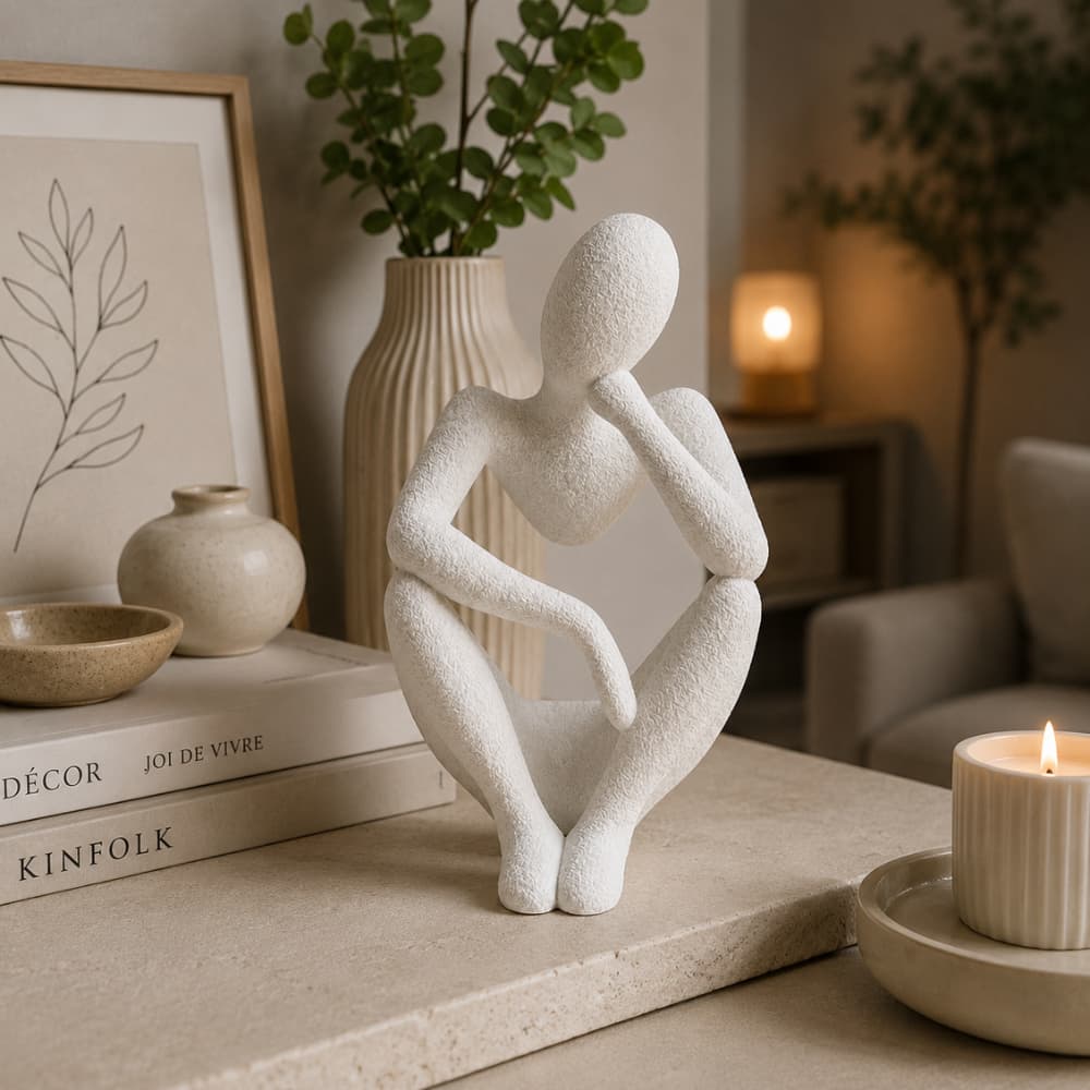 Escultura Minimalista "Celestial Pensador" Decoração Moderna para Casa e Escritório sofisticado Estátua de Plástico