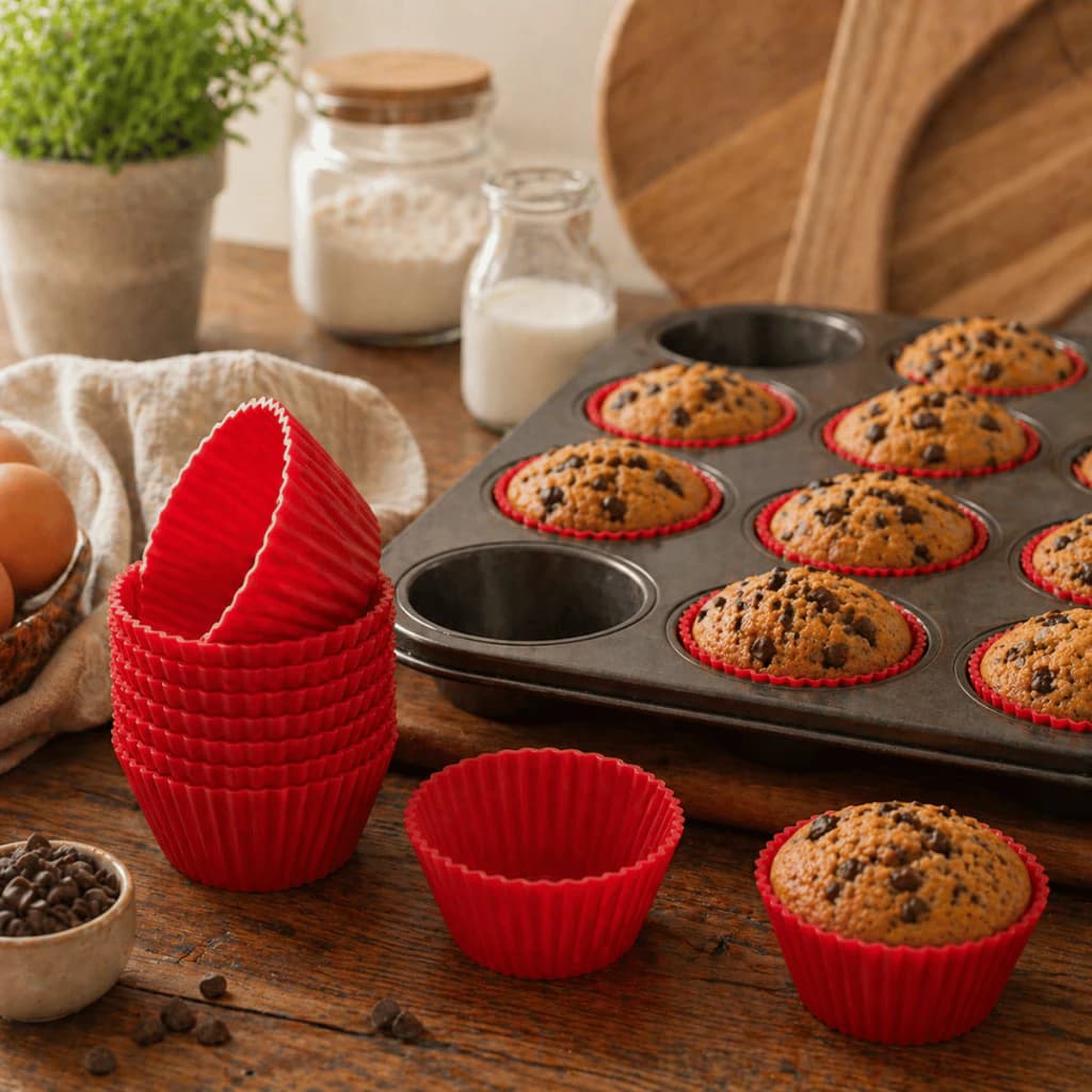 KIt C/12 Peças Formas de Silicone Redonda para Cupcake e Pudim de 6,5 cm 7,5 cm para Assar Bolos e Pudins