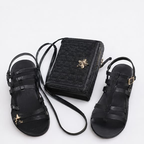 Kit Sandália Feminina Rasteira + Bolsa Transversal Elegante Casual Confortável