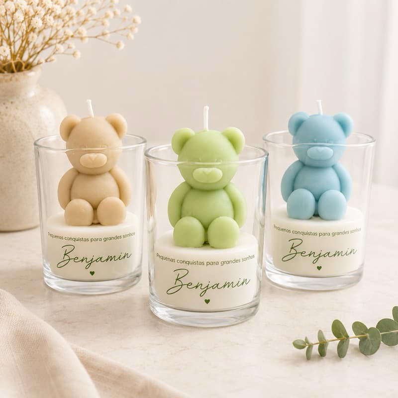 Vela Aromatica Ursinho no Pote - Lembrancinha, aniversario, maternidade, batizado, crisma