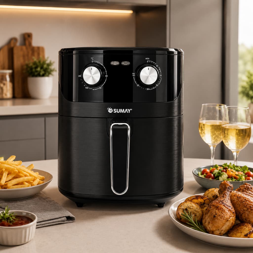 Fritadeira Air Fryer Elétrica Sumay 6,5L 1500W 127V Sem Óleo Assar Fritar Cozinhar Cesto Antiaderente