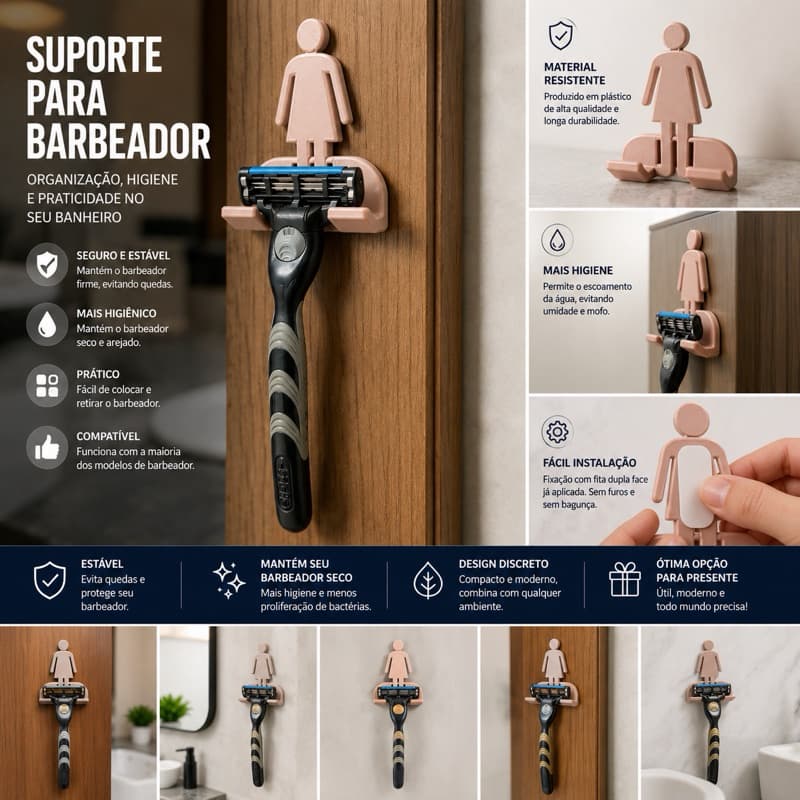 Suporte para Barbeador de Parede | Porta Barbeador Autoadesivo Universal sem Furos para Banheiro
