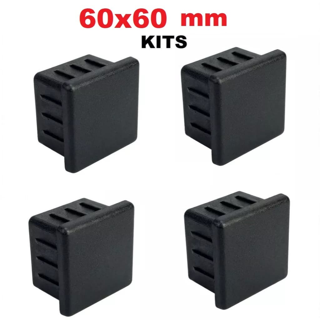 Kit Ponteira Interna 60x60 mm Quadrada Metalon Tampa Acabamento 6cm x 6cm Preta