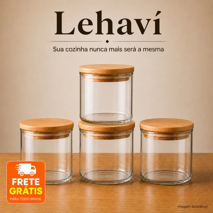 Kit Potes Herméticos de Vidro Borossilicato 800ml Tampa de Bambu Mantimentos Organizador Cozinha 2/4/6
