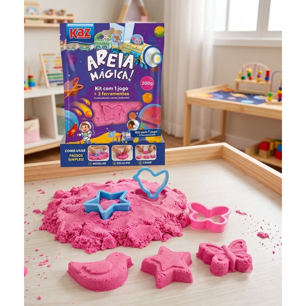 Areia Mágica Kaz 200g Kit com 3 Ferramentas - Areia Cinética Infantil