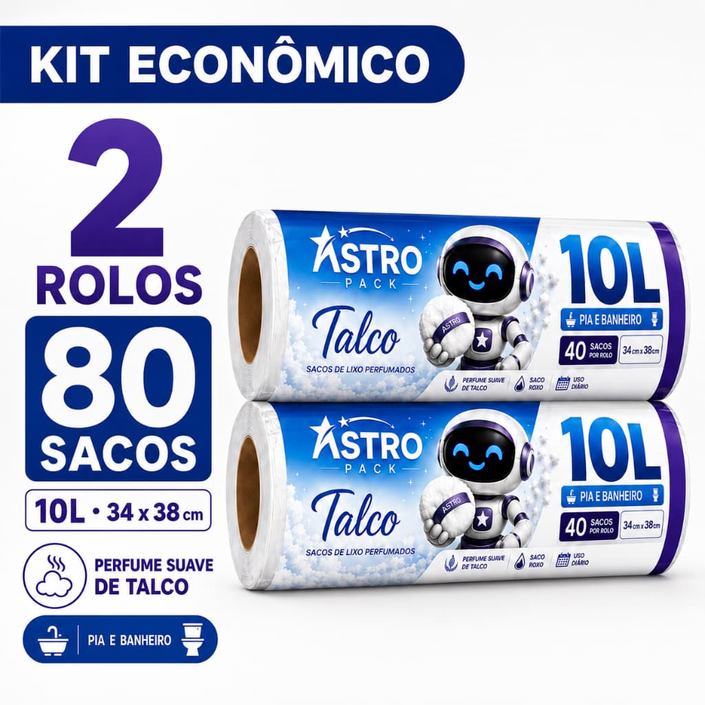 Saco de Lixo Perfumado 10L Kit Econômico 80un Fragrância Talco Anti Odor Banheiro e Pia