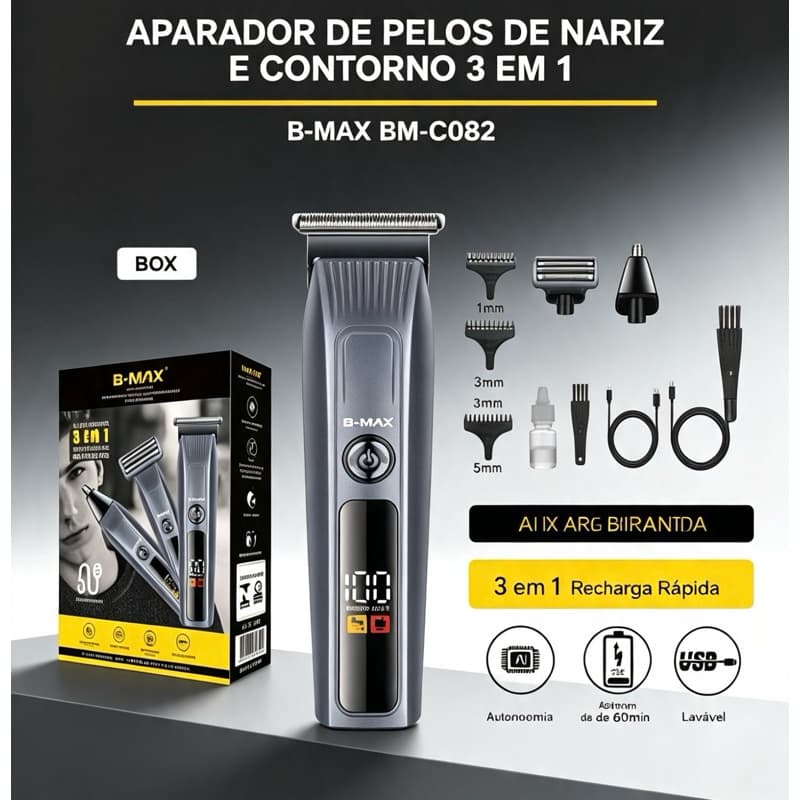 Maquina de Corte Aparador de Pelos 3 em 1 Depilador Elétrico