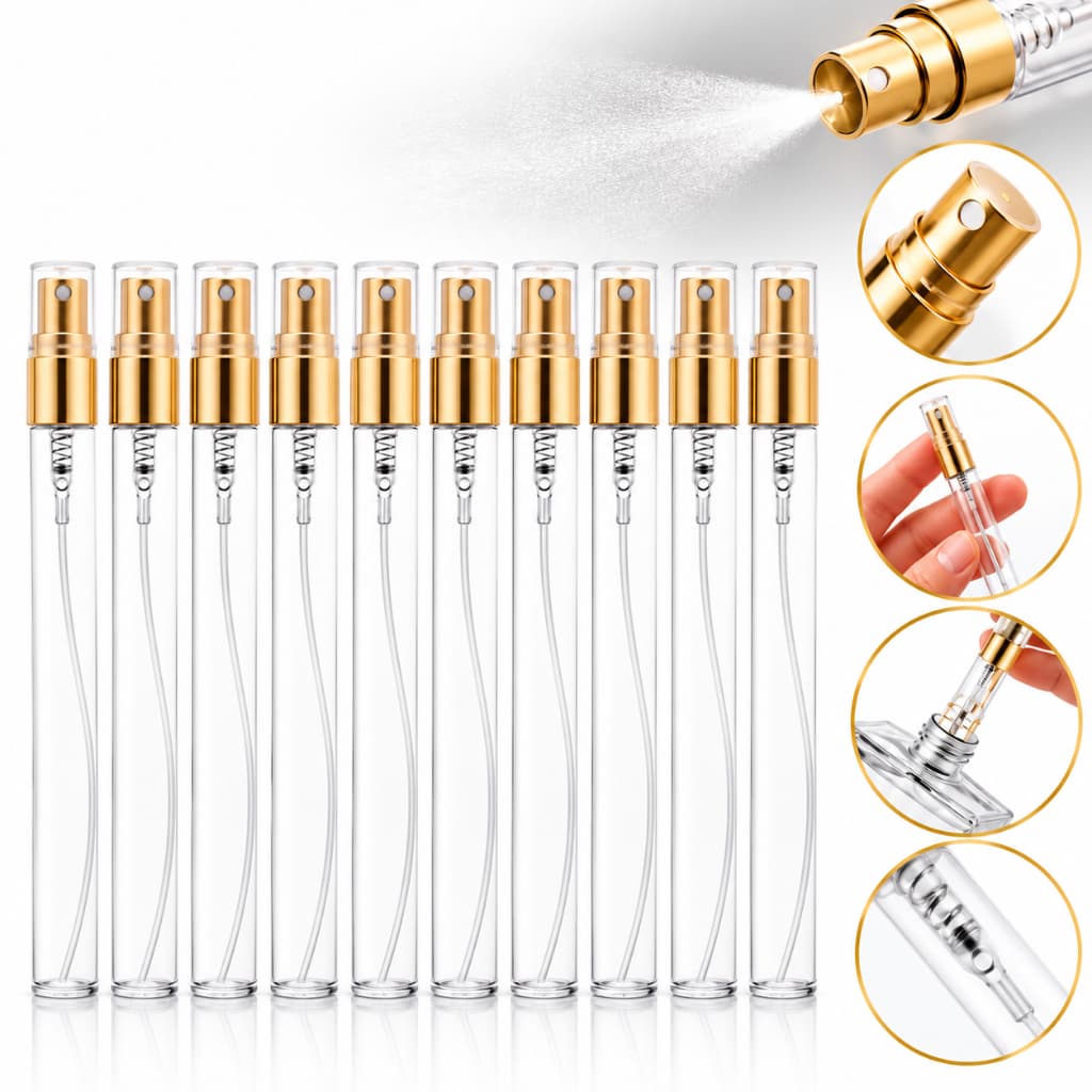 Atacado 50 ou 25 - Provadores de Perfume 10ml Vidro Flaconete Spray Recarregável Amostra Perfume