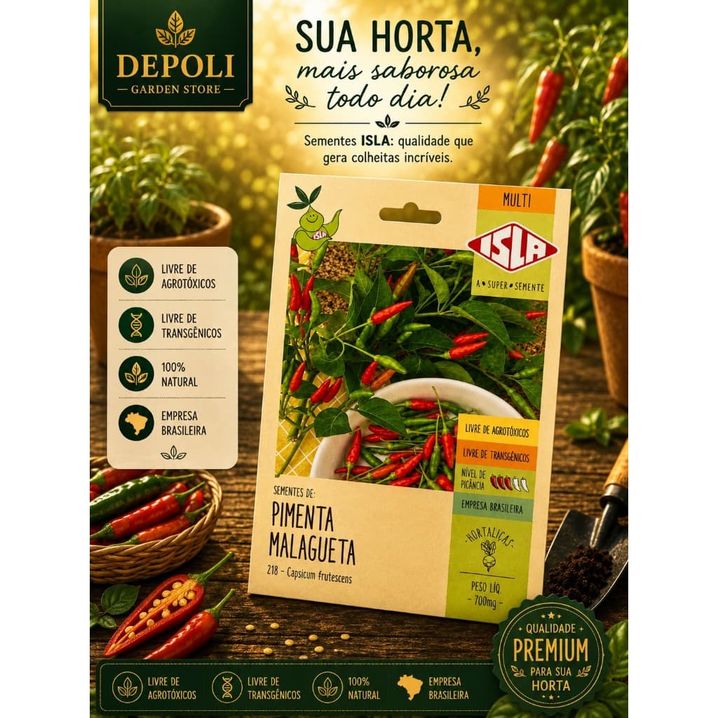Unidade de Envelope de Sementes Pimenta Malagueta Isla Minha Horta Original