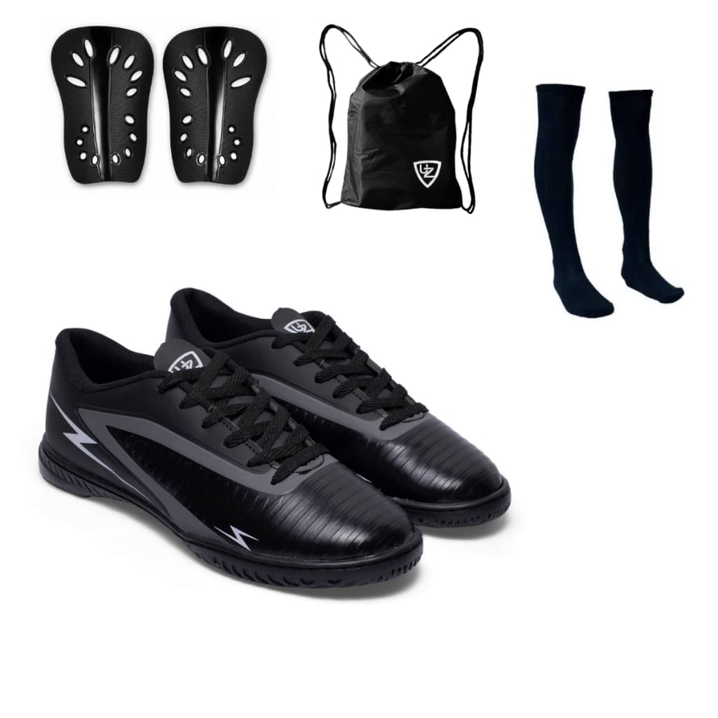 Chuteira Futsal Quadra Striker Novidade Uzze Sport + Meião + Caneleira + Mochila