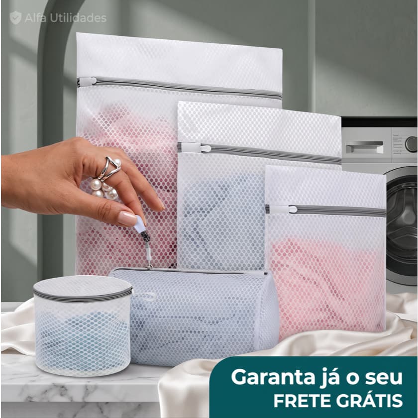 Conjunto de 5 Bolsas Lavar Roupa Reutilizáveis Reforçado
