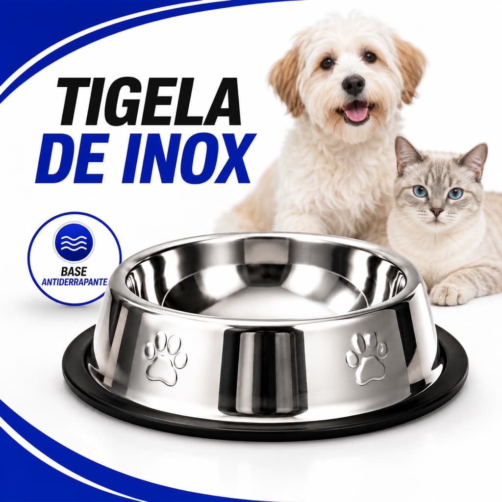 TIGELADE INOX PARA CACHORROS BEBEDOURO E COMEDOURO GATO ANTIDERRAPANTE E RESISTENTE ALIMENTADOR