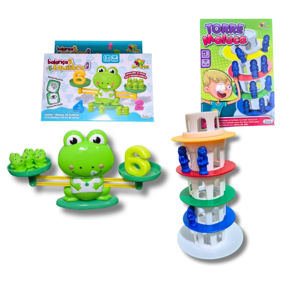 Kit Jogo Educativo Infantil Torre Maluca + Balança Equilibra  2 Em 1