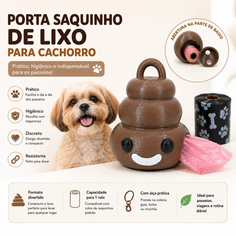 Porta Saquinho Higiênico para Cachorro | Dispenser para Sacos de Fezes