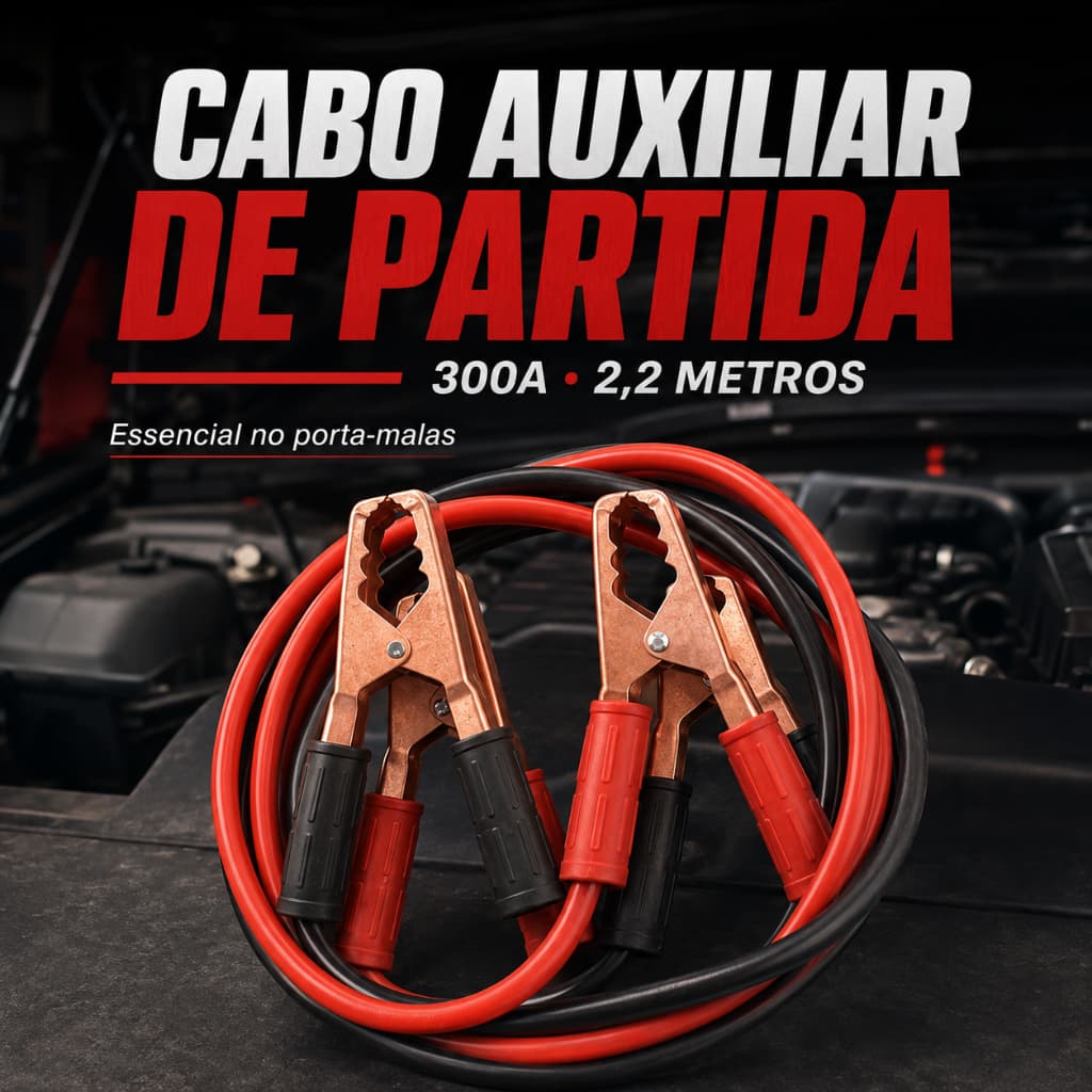 Kit Cabo Chupeta para Bateria Automotiva 300A 2,2m Auxiliar de Partida Carro e Moto Kit 2 Cabos
