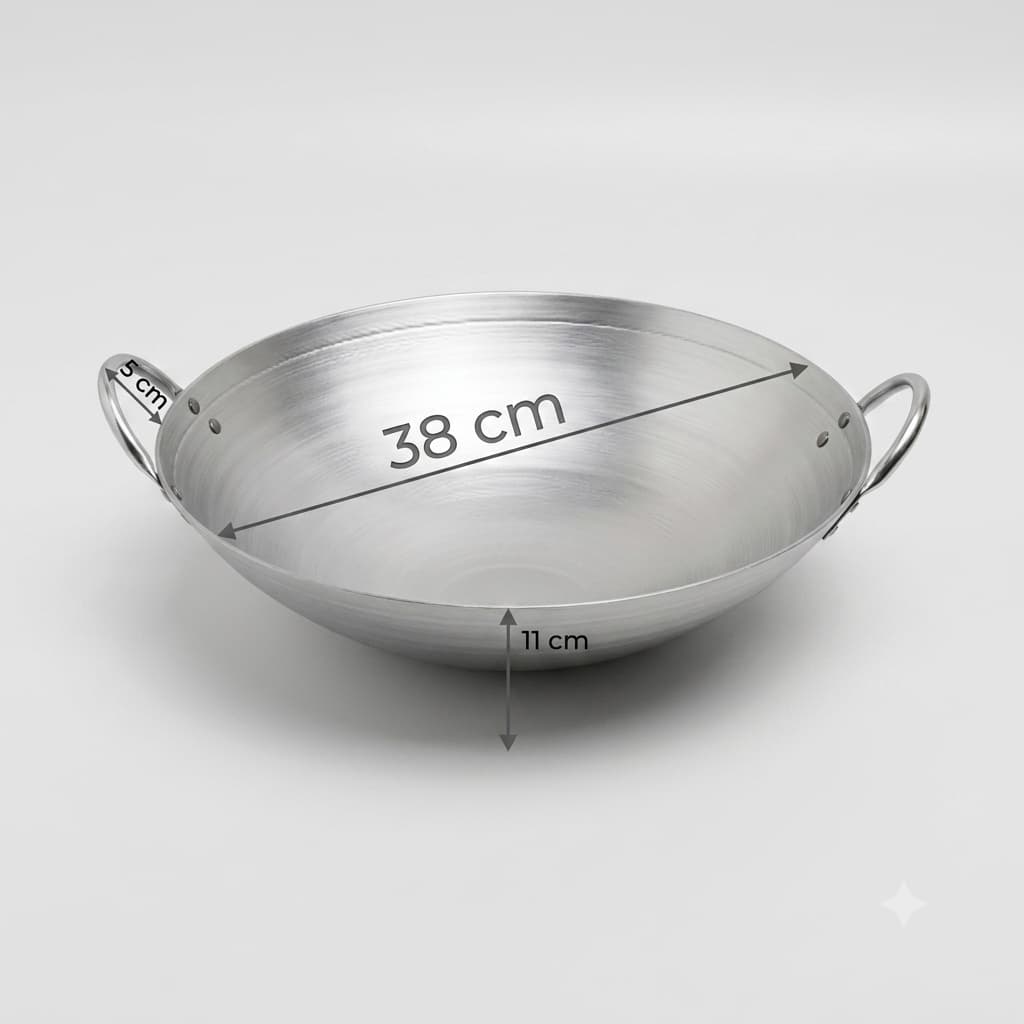 Panela Wok Profissional Aço Inox 38cm Com Alça Para Yakisoba Comida Chinesa Restaurante Grandes Porções