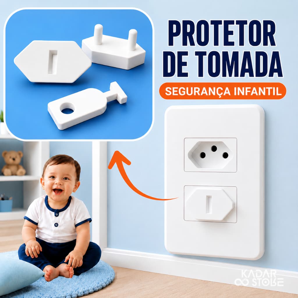 Protetor de Tomada Infantil Reforçado com Chave Segurança Bebê Criança Contra Choque Elétrico Kit 10/20/30 unidades