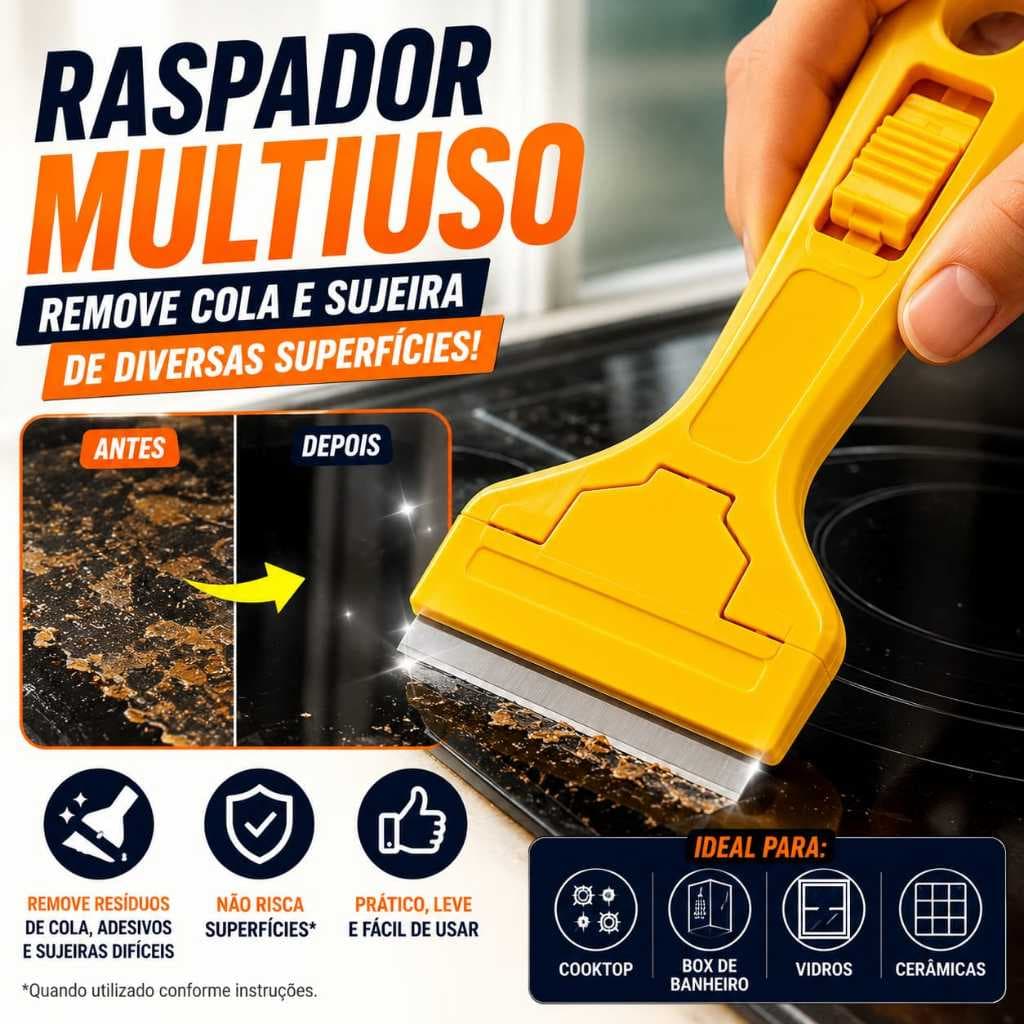 Kit Raspador De Vidro Piso E Azulejo + 3 Laminas de Brinde Laminas Estilete Multiuso Limpeza Pós Obra Remove Facil