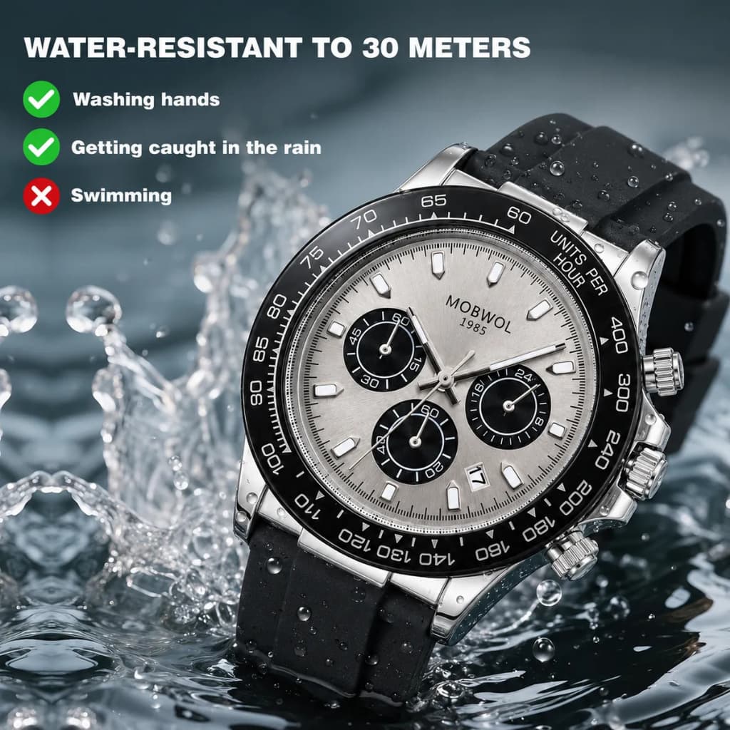 Relógio Masculo, Quartzo Resistente à Água 30Mino Cronógrafo, Pulseira de Silicone, Mostrador Texturizado, Luminos