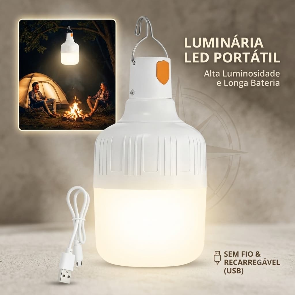 Lâmpada LED Camping 80W Recarregável USB Portátil Impermeável para Pescaria e Emergência