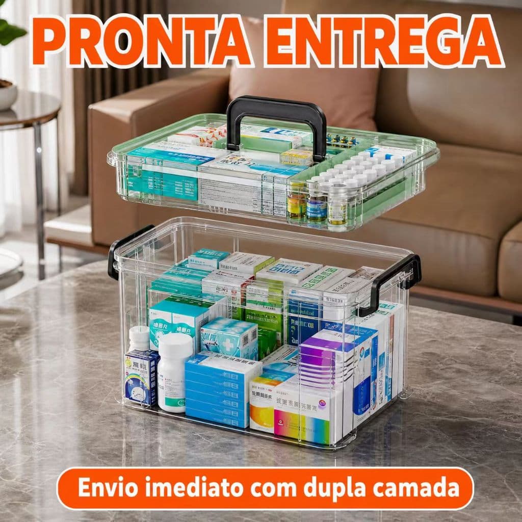 Caixa de Remédios Transparente Dupla Camada, Organizador de Medicamentos em PP Livre de BPA para Casa