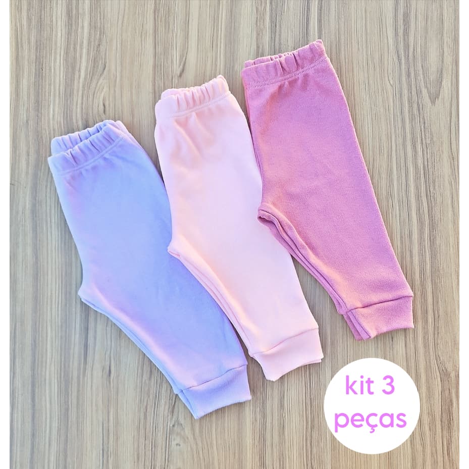 kit 3 Calça Mijão RN Bebê Menino e Menina Malha Suedine Enxoval Para Bebês