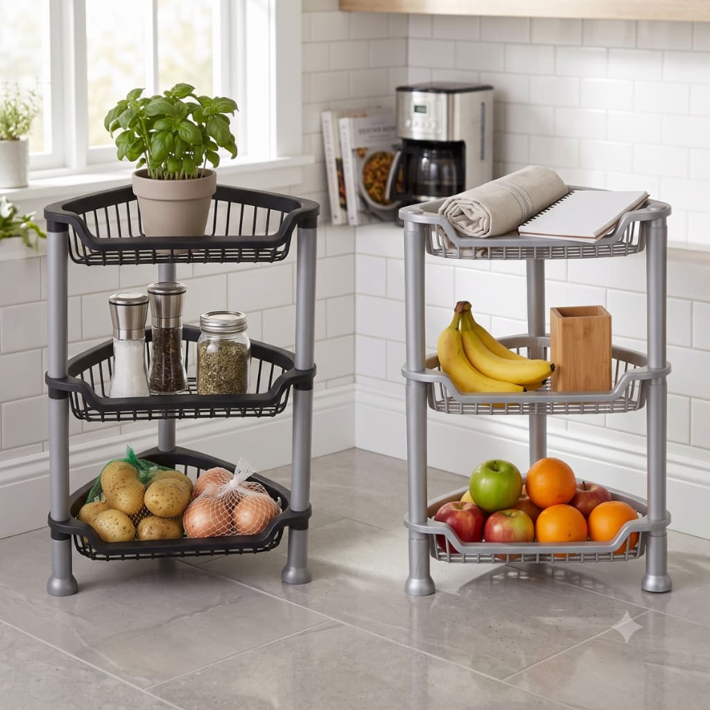 Prateleira Fruteira Multiuso Cozinha Organizador Triangular Desmontavel Tripla De Chão
