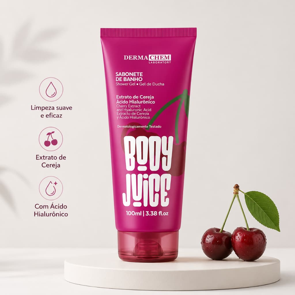 Sabonete Líquido Corporal de Banho Body Juice Cereja Dermachem 100ml Ácido Hialurônico Hidratante Shower Gel