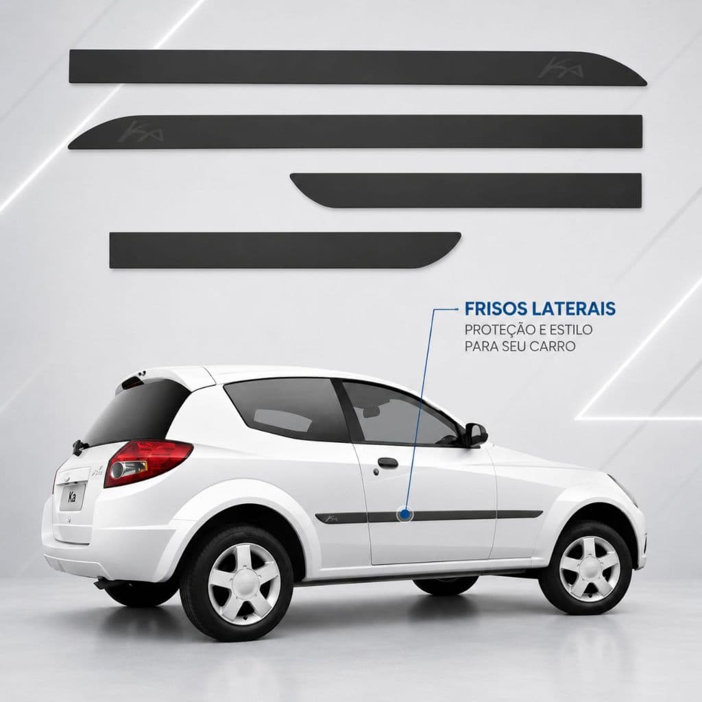 Jogo Friso Lateral Ford Ka 2009 a 2020 Kit Protetor Porta 4 Portas Premium Alto Relevo ABS