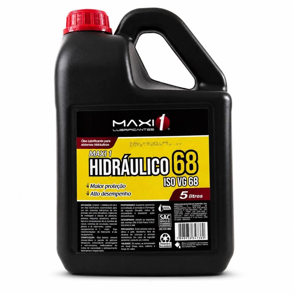 Óleo Hidráulico Maxi1 68 ISO VG 68 5 Litros Para Máquinas Sistemas Hidráulicos Prensas Bombas