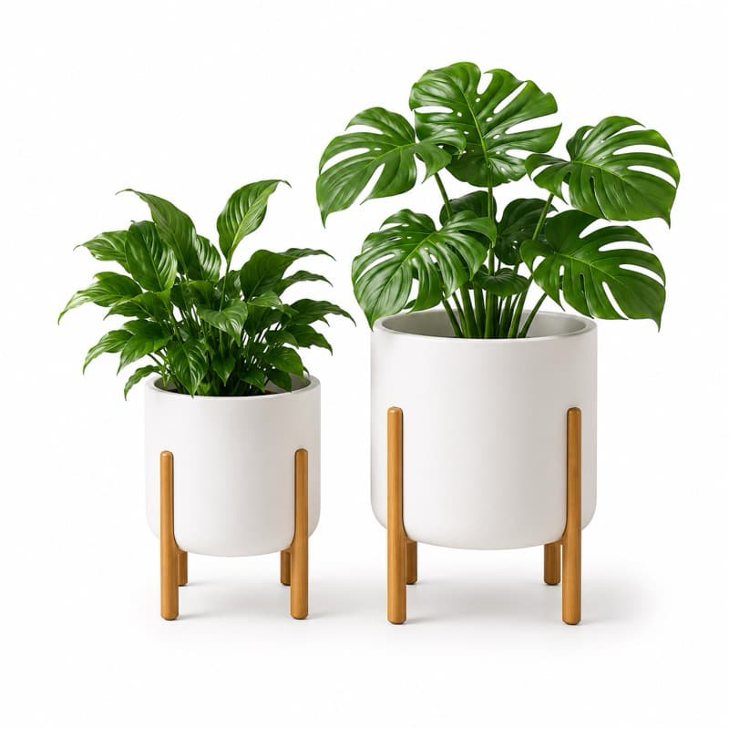 Vaso Decorativo Nórdico Vaso para Planta Polietileno com Pés de Madeira Cachepô Moderno