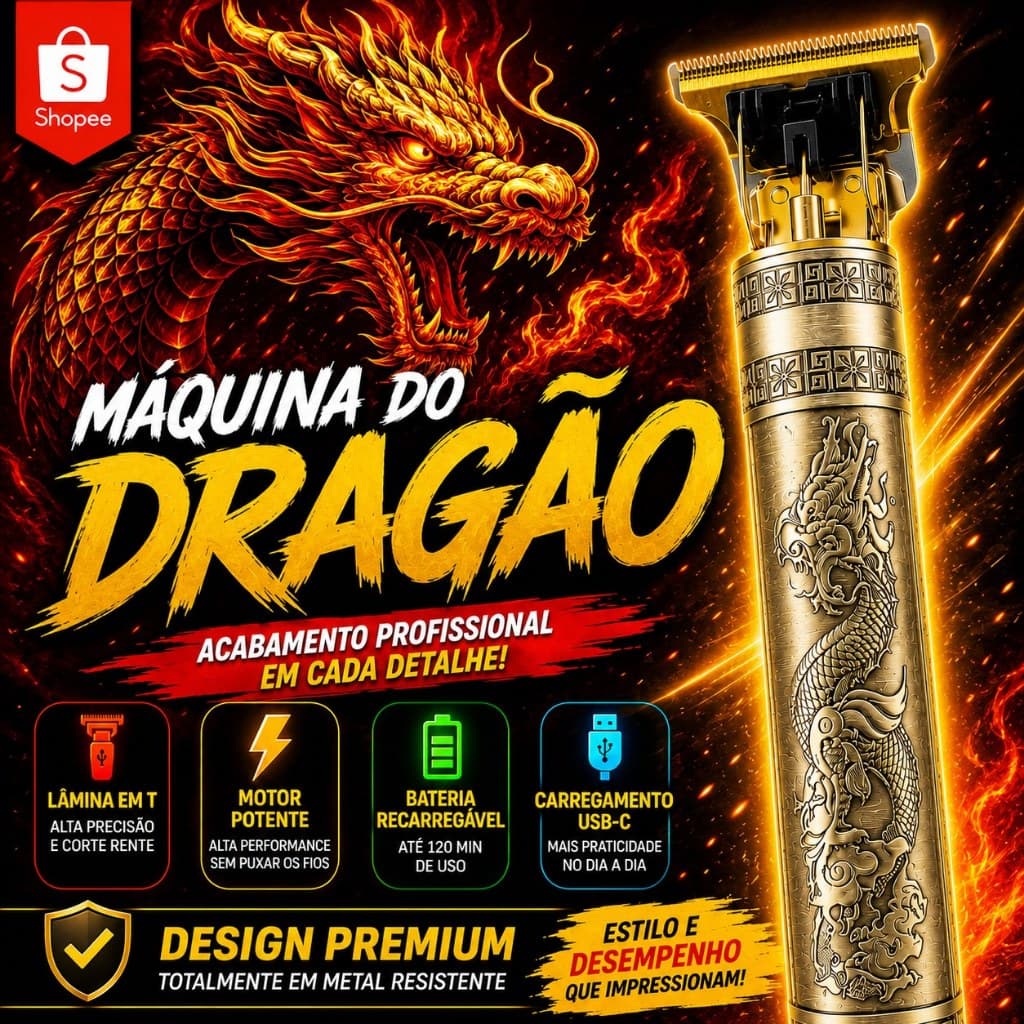 Máquina de Cortar Cabelo Dragão Aparador de Barba Masculino Sem Fio USB