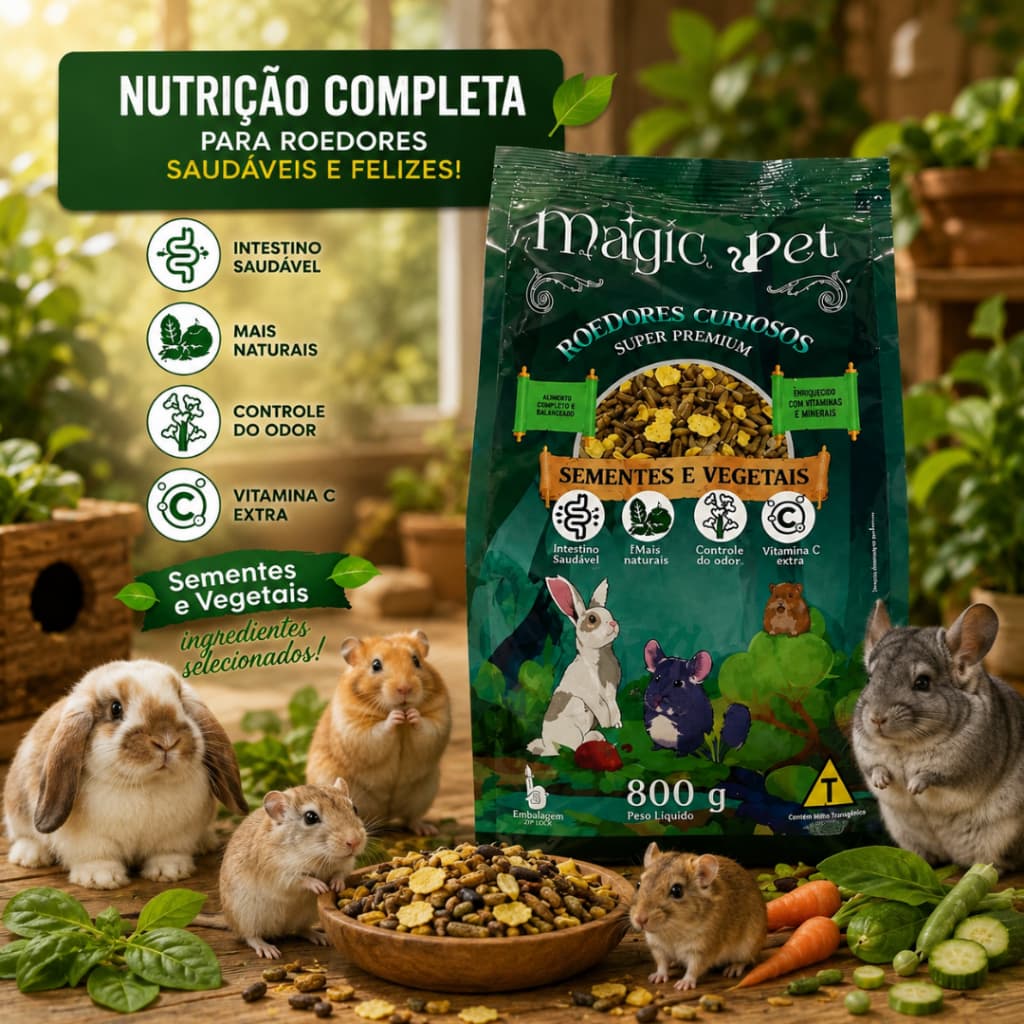 Ração para Hamsters, coelhos e outros roedores Magic Pet 800g - Envio Imediato